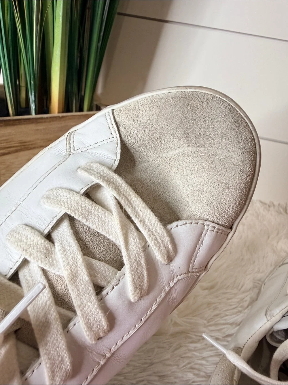 Sam Edelman Aubrie Leather Lace Up Cap Toe Laser Cut Sneakers White Taupe Sz 8.5